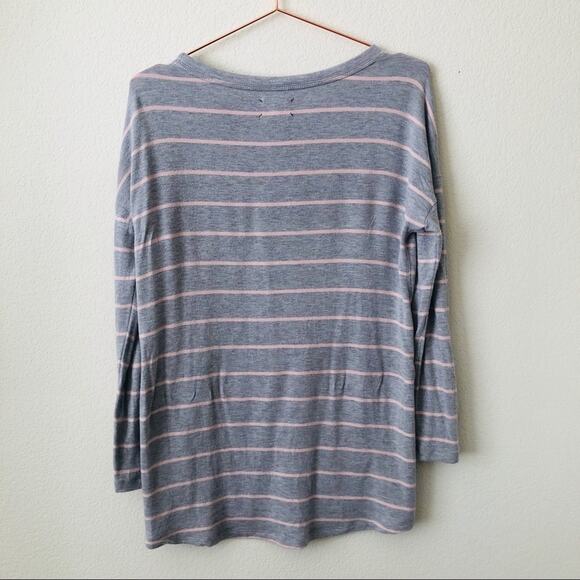 Lou & Grey gray pink stripe long sleeve tee top - Picture 3 of 5